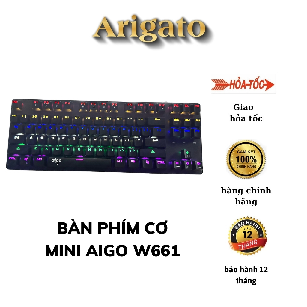 Bàn phím cơ AIGO W661 bản nâng cấp 2023 led RGB, 10 chế độ nháy dành cho máy tính, laptop chơi game cực đã
