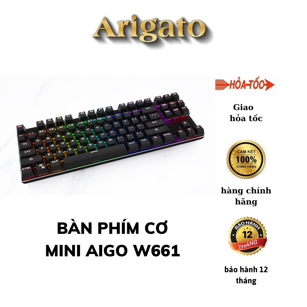 Bàn phím cơ AIGO W661 bản nâng cấp 2023 led RGB, 10 chế độ nháy dành cho máy tính, laptop chơi game cực đã