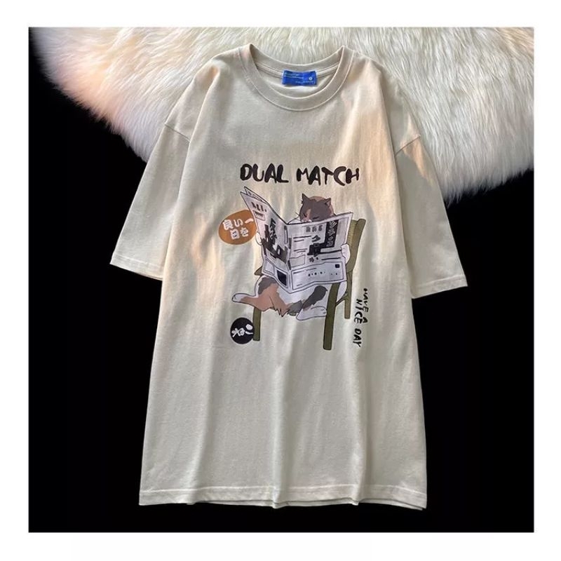 Áo thun unisex fom rộng Retro nam, nữ màu Be