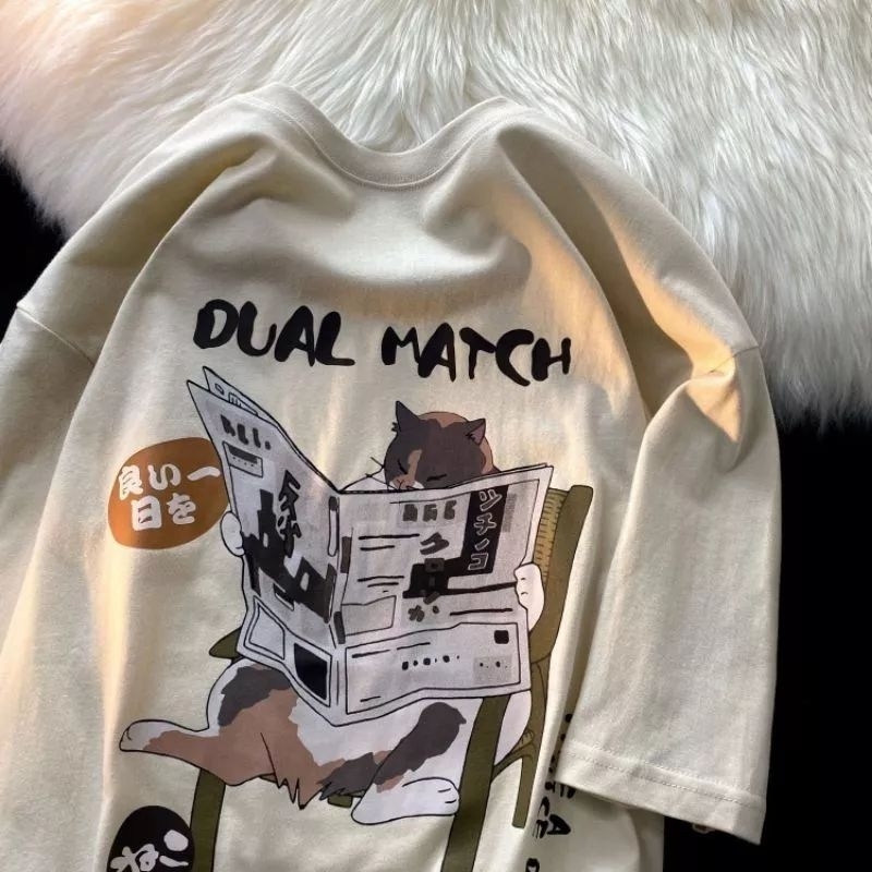 Áo thun unisex fom rộng Retro nam, nữ màu Be