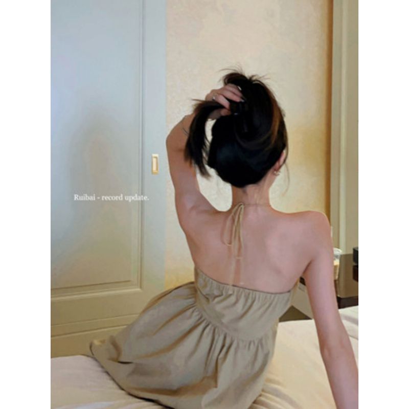 💋Váy xòe thô kaki hở lưng dáng dài ❤️❤️