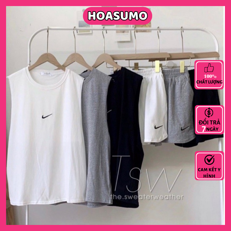 Set bộ ba lỗ sát nách nữ mặc mùa hè chất cotton phom rộng unisex,bộ áo tanktop quần đùi nữ nhiều màu