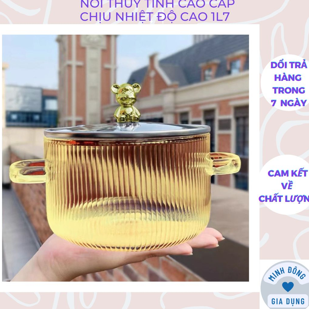 Nồi thủy tinh cao cấp chịu nhiệt độ cao với núm gấu Bear 1700ml