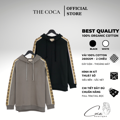 ÁO HOODIE GUCCI INTERLOCKER G STRIPE , HOODIE PHẢN QUANG TAY NAM NỮ UNISEX The.Coca