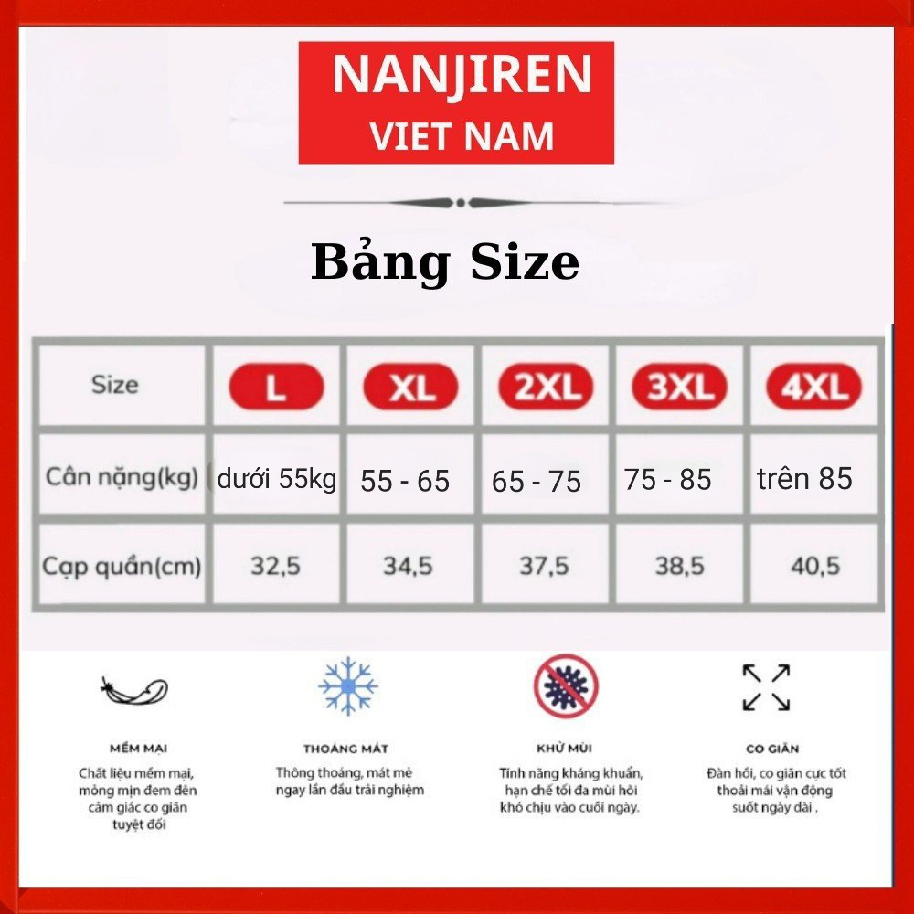 Hộp 4 Quần Sịp Boxer Nam Vải Lụa Băng Thun Lạnh Cao Cấp NANJIREN