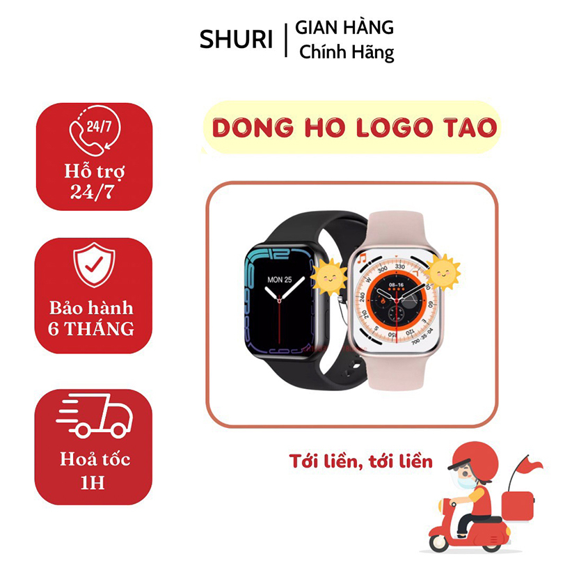 Đồng Hồ Thông Minh LOGO TÁO HƠ MẸC Seri 8 Cao Cấp / Smart Watch Logo Táo Khung Thép / Màn Hình Tràn Viền Siêu Mượt