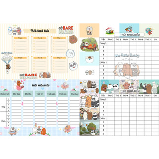 combo 2 tờ Thời Khoá Biểu Bare bear ba anh em gấu TKB3 A5 dễ thương hoạt hình