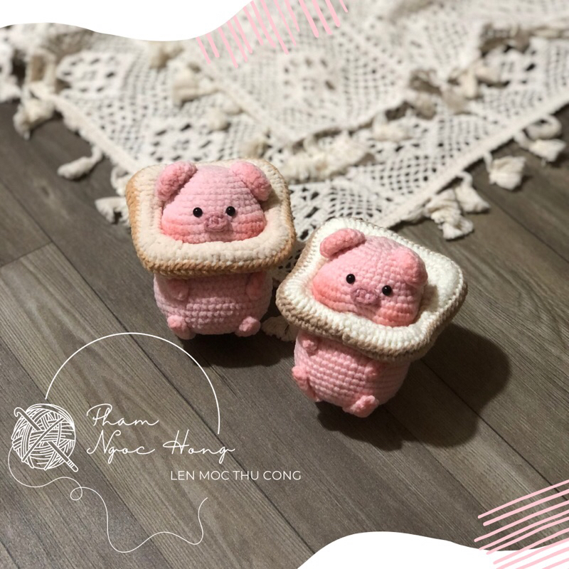 Lợn bánh mì, lợn nhồi bông, lợn len, len móc thủ công