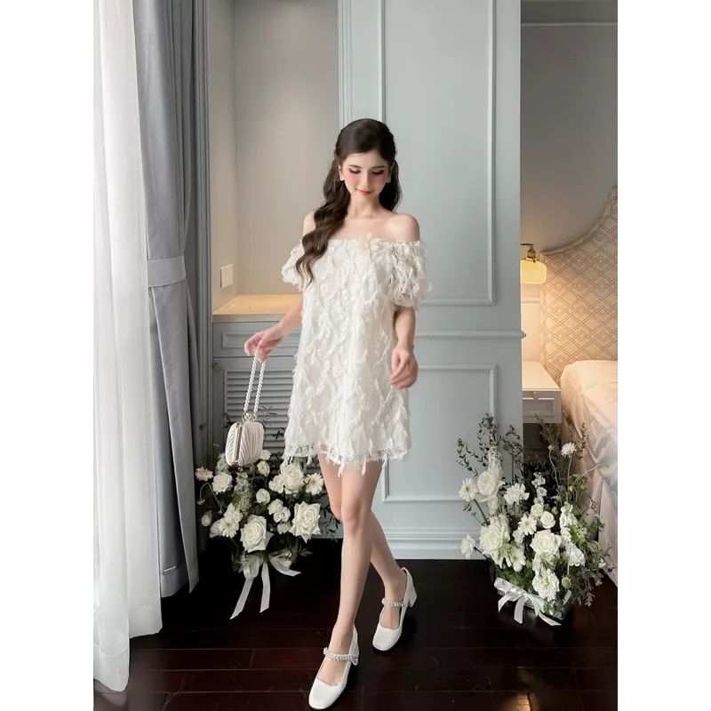 💋Váy trễ vai ren hoa tay bồng 🌸🌸