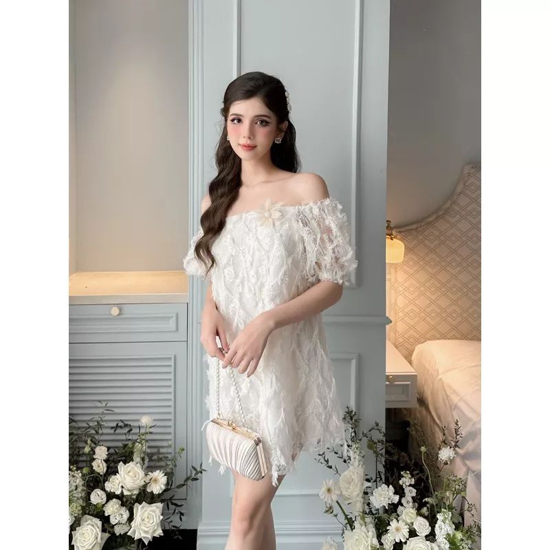 💋Váy trễ vai ren hoa tay bồng 🌸🌸