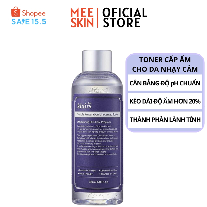 Nước hoa hồng Dear, Klairs Supple Preparation Unscented Toner 180ml