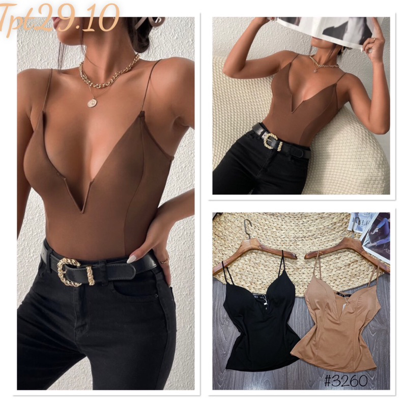 Áo Dây Croptop Cổ V Khoét Sâu Chất Borip Có Mút Ngực