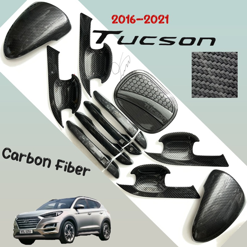 Ốp tay cửa Ốp Chén cửa Ốp Gương xe Hyundai Tucson 2015 - 2021 Carbon fiber Nắp bình Xăng Hõm cửa dán 2017 2018 2019 2020