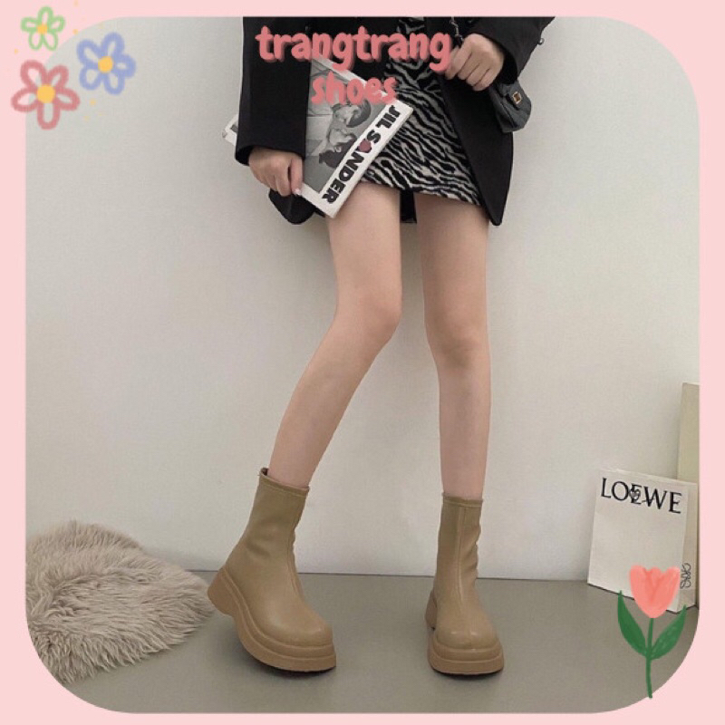 Giày Bốt Nữ Cao Cổ Kéo Khóa Cá Tính Thời Trang Ulzzang Đế Cao 4cm G35 - trangtrangshoes