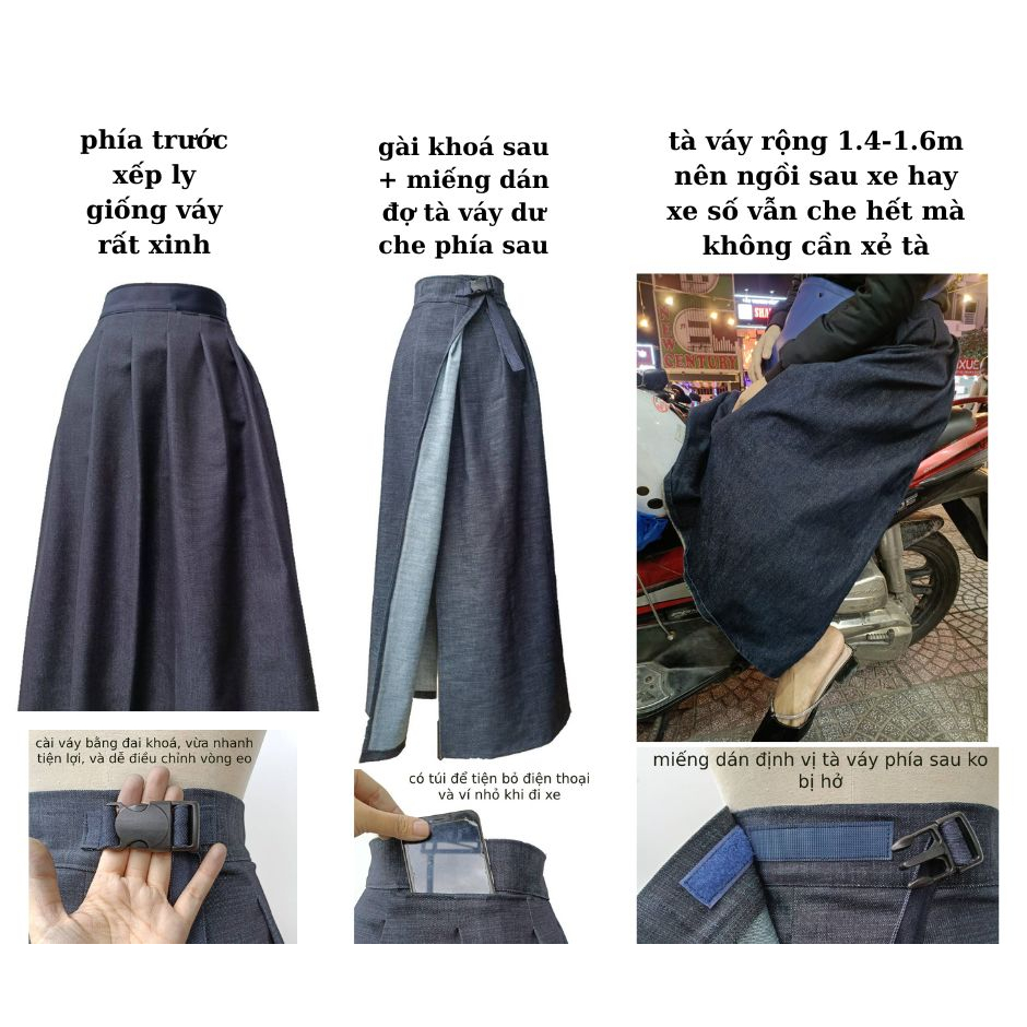 Chân váy jean chống nắng, chất denim dày dặn xịn xò