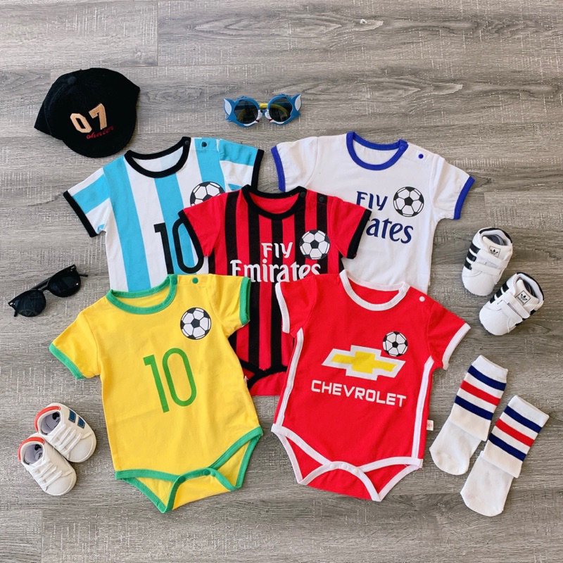 Body bóng đá cho bé 3-12kg bodysuit cho bé chất cotton thấm hút mồ hôi tốt