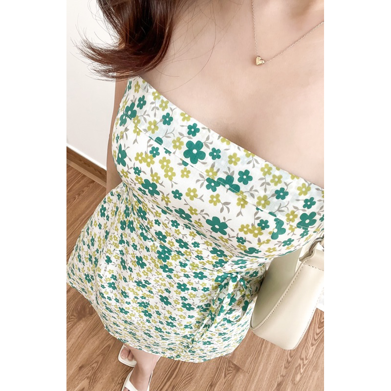 JOLIN | 𝐒𝐓𝐄𝐋𝐀 𝐃𝐑𝐄𝐒𝐒 - Đầm quây hoa nhí cúp ngực cột nơ ngay eo phom ngắn chữ A có bo chun sau lưng