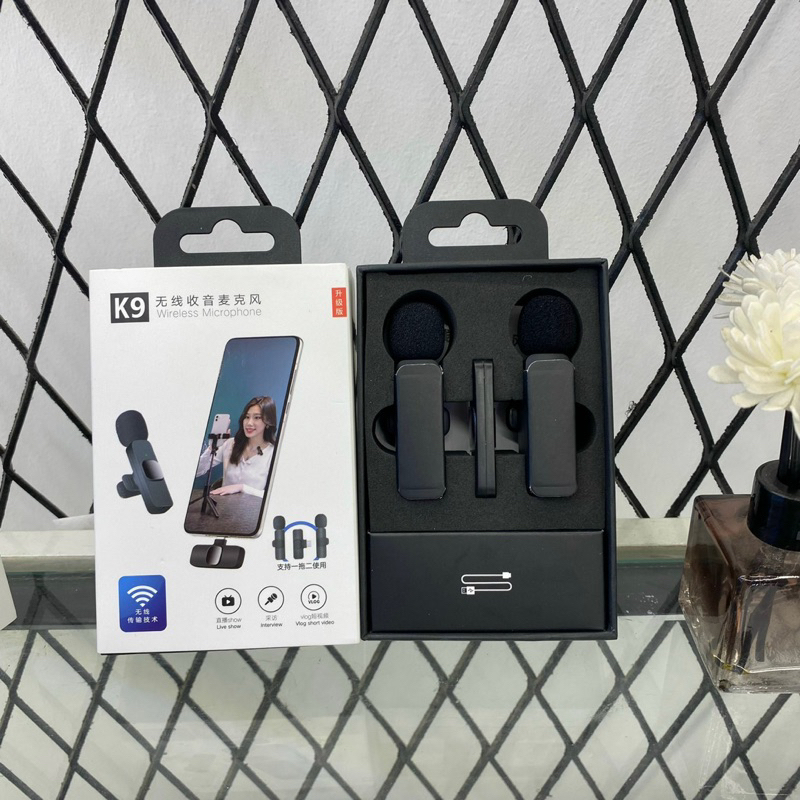 Bộ Micro Thu Âm Không Dây K9 (1 Mic, 2 Mic) Khử Tiếng Ồn Để Livestream Ghi Âm Quay Video Cổng iPhone và Type C (JA SHOP)