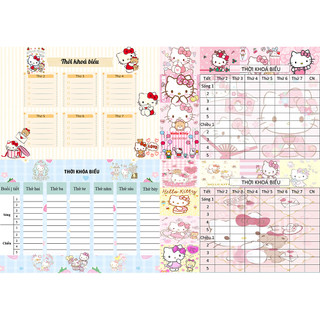 combo 2 tờ Thời Khoá Biểu mèo kitty TKB57 A5 dễ thương hoạt hình