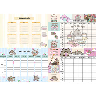 combo 2 tờ Thời Khoá Biểu Pusheen TKB6 A5 dễ thương hoạt hình