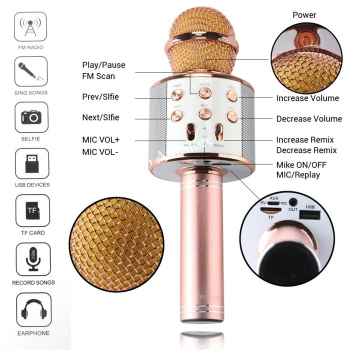 Mic Hát Karaoke Cầm Tay Không Dây - Micro Karaoke Bluetooth Bảo Hành 12 Tháng