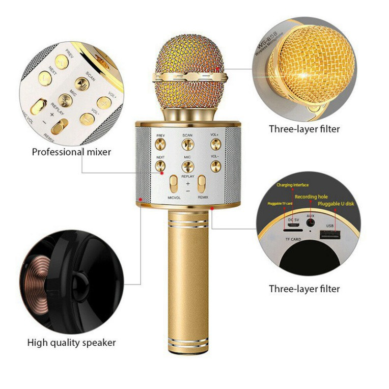 Mic Hát Karaoke Cầm Tay Không Dây - Micro Karaoke Bluetooth Bảo Hành 12 Tháng
