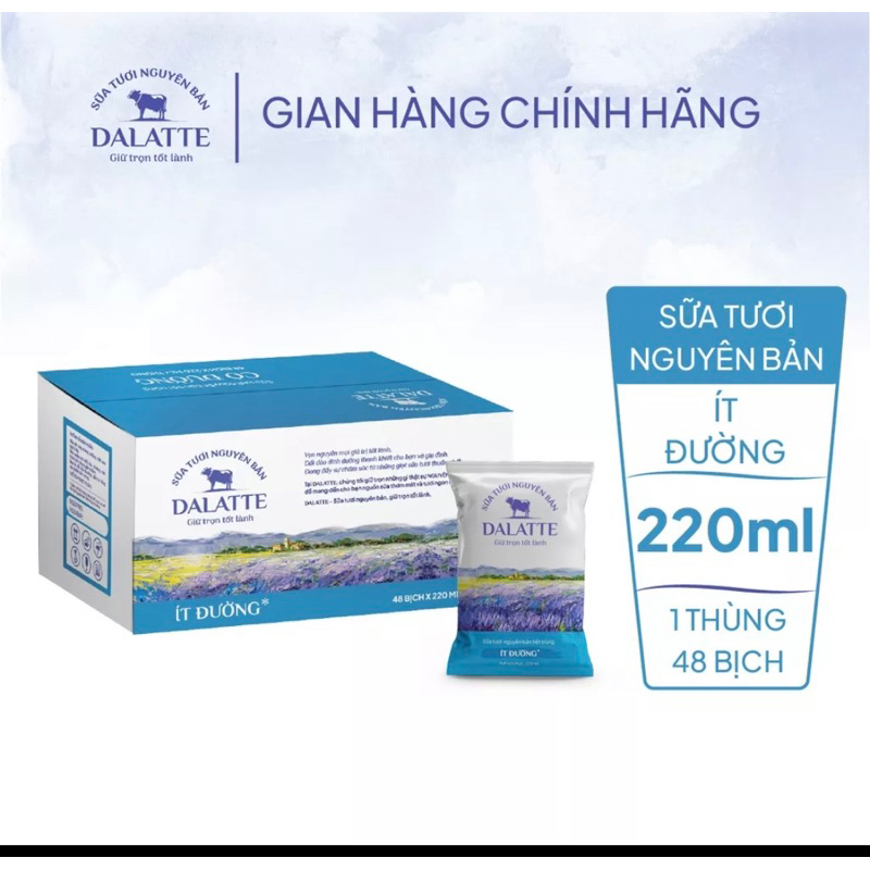 Sữa bịch Ít đường Dalatte 220ml (48b/thung)