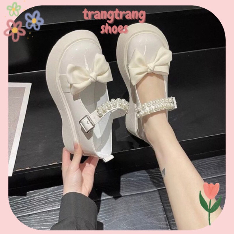 Giày Lolita Nữ Quai Ngọc Mũi Nơ Giày Búp Bê Nữ Phong Cách Hàn Quốc G22 - trangtrangshoes