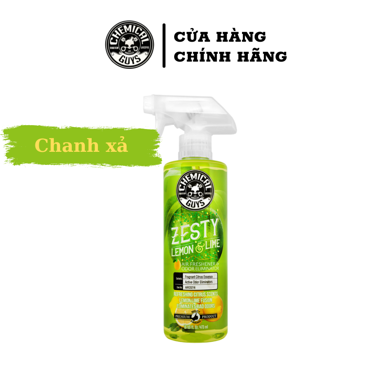 Chai xịt thơm hương chanh xả Chemical Guys Zesty Lemon Lime Scent Air Freshener.