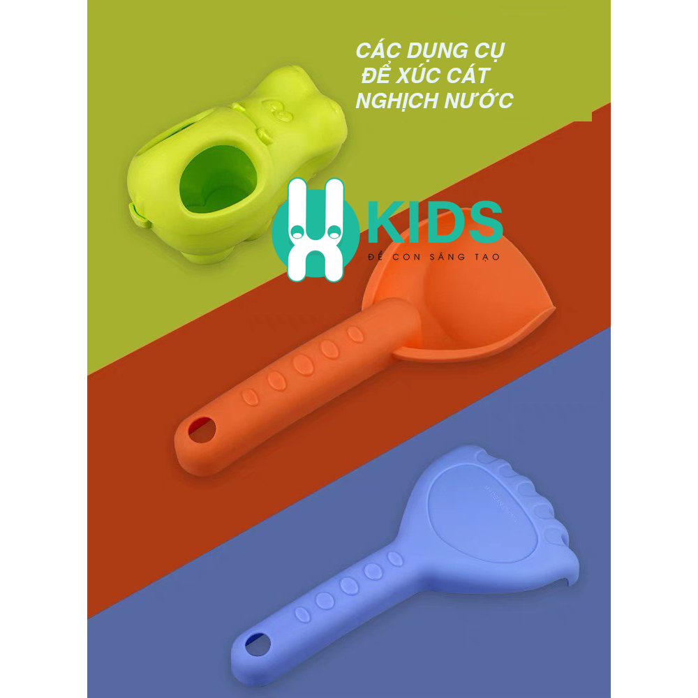 Bộ Vali kéo đồ chơi xúc cát cao cấp hình chú voi, hà mã cỡ lớn X KIDS cho bé trai bé gái đi biển nghịch nước nhà tắm