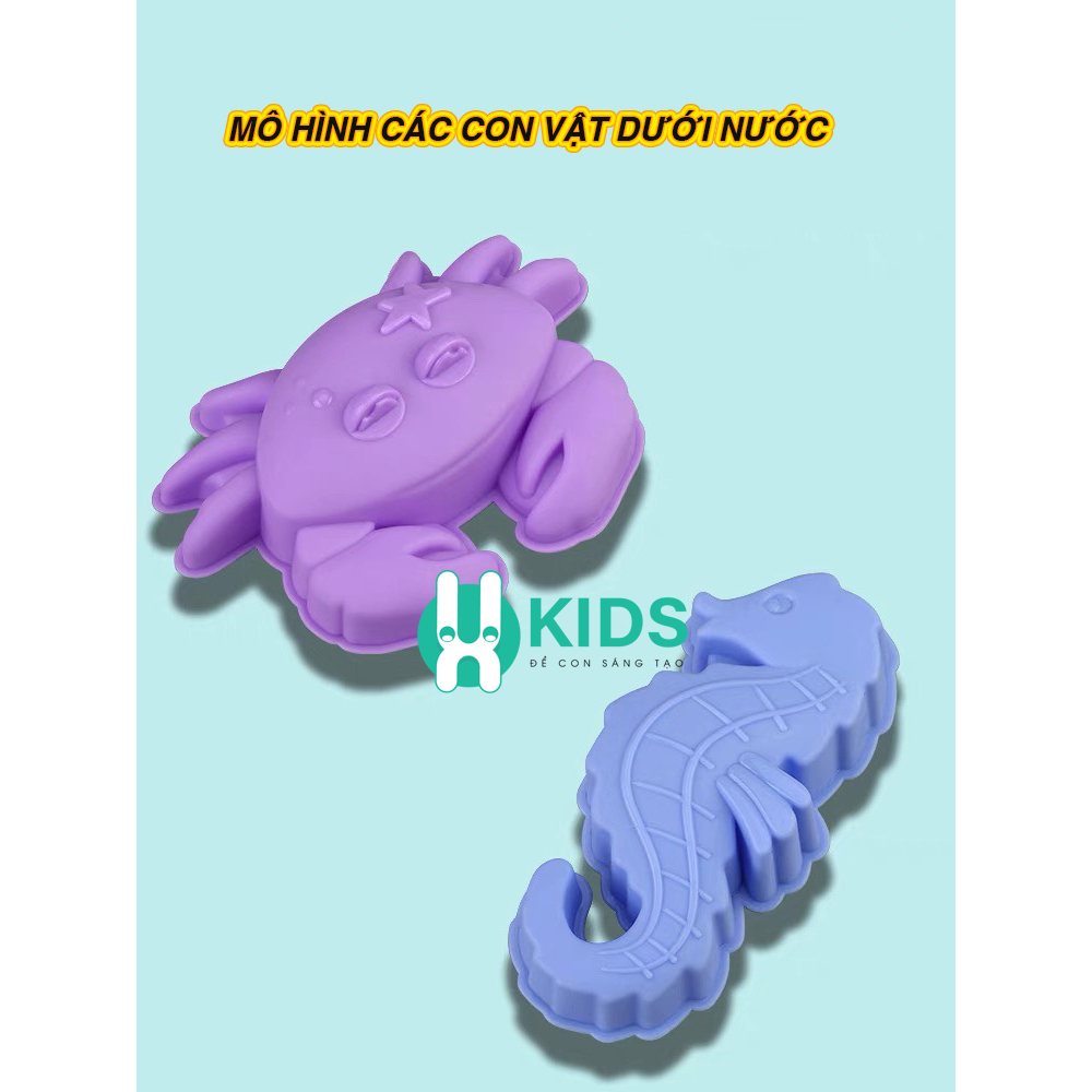 Bộ Vali kéo đồ chơi xúc cát cao cấp hình chú voi, hà mã cỡ lớn X KIDS cho bé trai bé gái đi biển nghịch nước nhà tắm