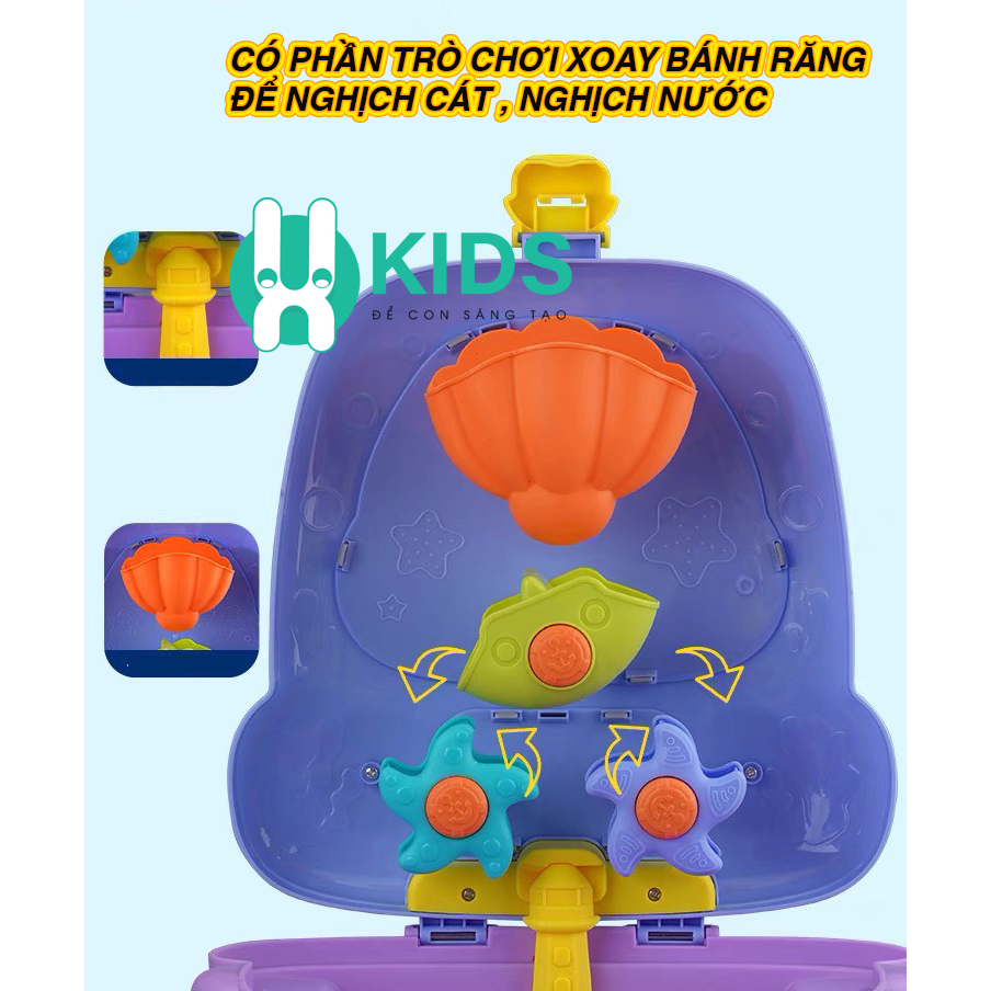 Bộ Vali kéo đồ chơi xúc cát cao cấp hình chú voi, hà mã cỡ lớn X KIDS cho bé trai bé gái đi biển nghịch nước nhà tắm