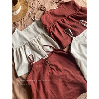 (Có sẵn) Áo hai dây linen cotton dáng babydoll và dáng suông màu đỏ và be sáng (ảnh thật tự chụp)