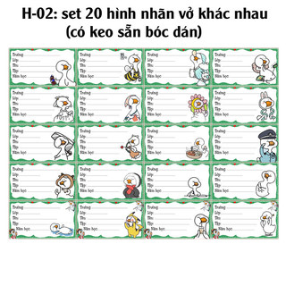 Nhãn vở Meme hình con vịt - Nhãn dán Meme hình con vịt( set 20 nhãn vở)