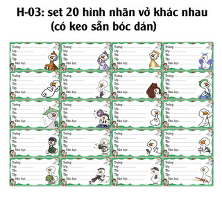 Nhãn vở Meme hình con vịt - Nhãn dán Meme hình con vịt( set 20 nhãn vở)