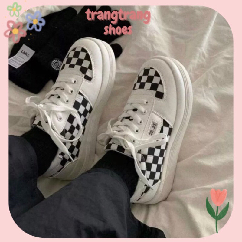 Giày Bata Thể Thao Unisex Ulzzang Kẻ Sọc Caro Đế Bánh Mì Vải Canvas Giá Rẻ G10 - trangtrangshoes
