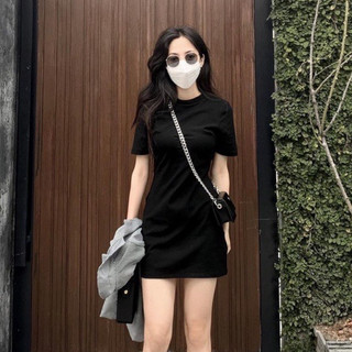Váy body cộc tay dáng ngắn váy quần, chất bo gân, váy basic nữ, thời trang nữ basic