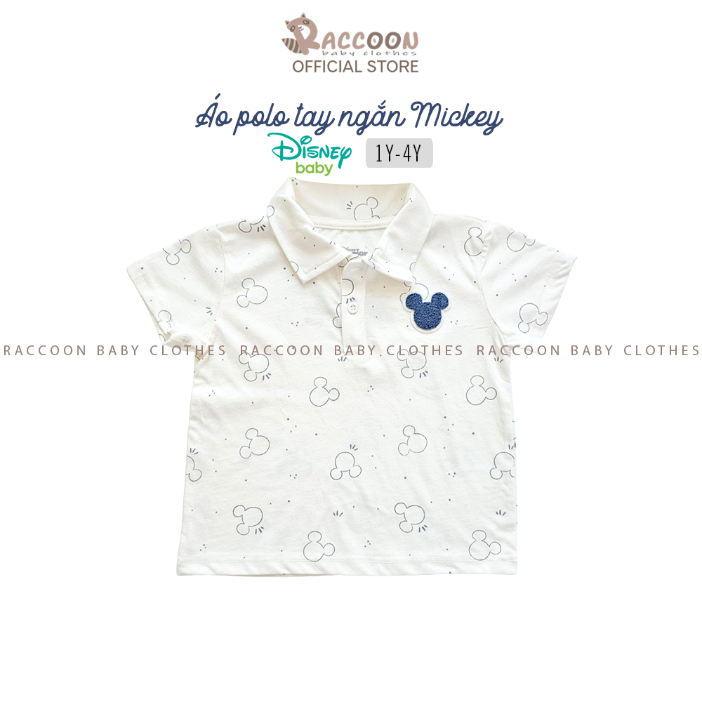 Áo cổ polo tay ngắn bé trai thêu chuột mickey xuất dư Disney Baby