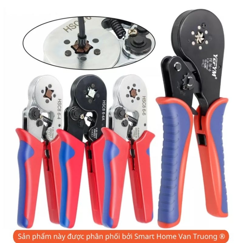 Kiềm bấm cos vuông IWISS HSC8 6-4 tự điều chỉnh cos ống tròn cos pin Dùng để bấm các đầu cos từ 0.25 - 6.0mm²
