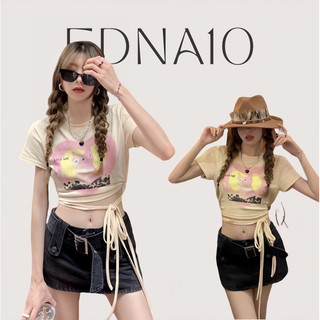 Áo kiểu croptop crt in hình thiết kế buộc dây đan eo kèm ảnh thật