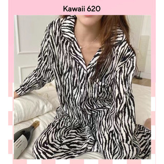 Bộ đồ ngủ dài tay Kawaii hoạ tiết ngựa vằn xinh xắn