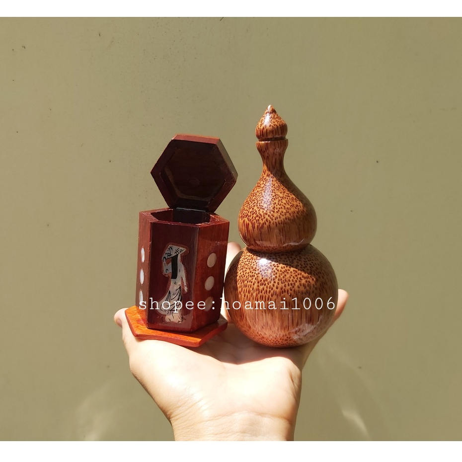 Hủ đựng tăm gỗ dừa hình hồ lô, lục giác