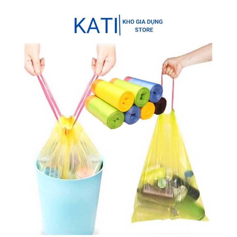 Cuộn 15 Túi Đựng Rác Nilon Có Dây Rút Vệ Sinh Tiện Lợi Katigiadung