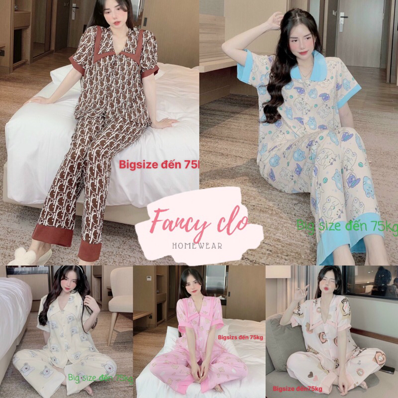 (Fancy clo)đồ bộ tay ngắn cổ sen bigsize 45-75kg lụa mango siêu mịn/pijama nữ mặc nhà phong cách trẻ trung