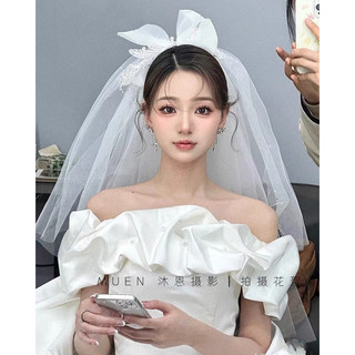 Voan lúp cài tóc cô dâu nơ dây ngọc pha lê