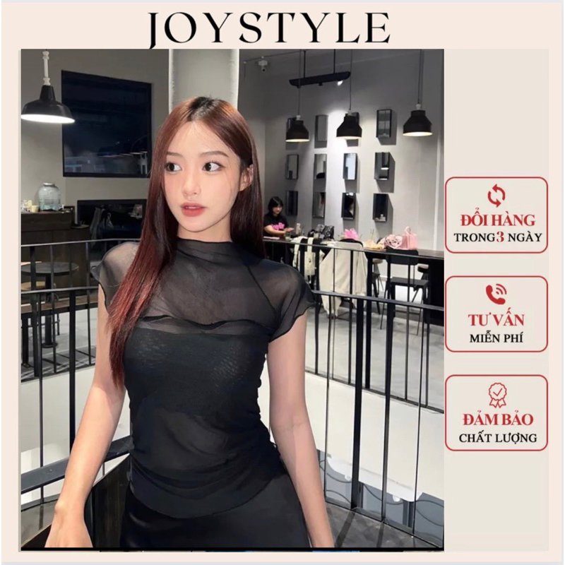 Áo lưới xuyên thấu cuốn biên nữ JOYSTYLE tay ngắn ôm body sexy siêu hot