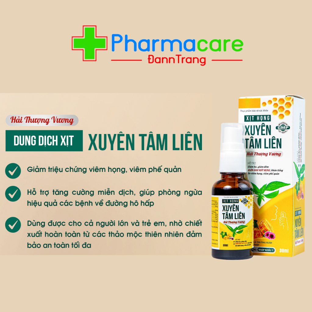 Dung dịch xịt họng Xuyên Tâm Liên Hải Thượng Vương giúp giảm ho và giảm đau do viêm họng (30ml) - Đann Trang Pharmacare