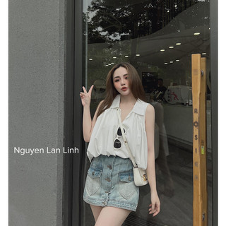 Áo sơ mi 3 lỗ dáng thụng eo nhún eo QCL1 LuciK Shop AS0013