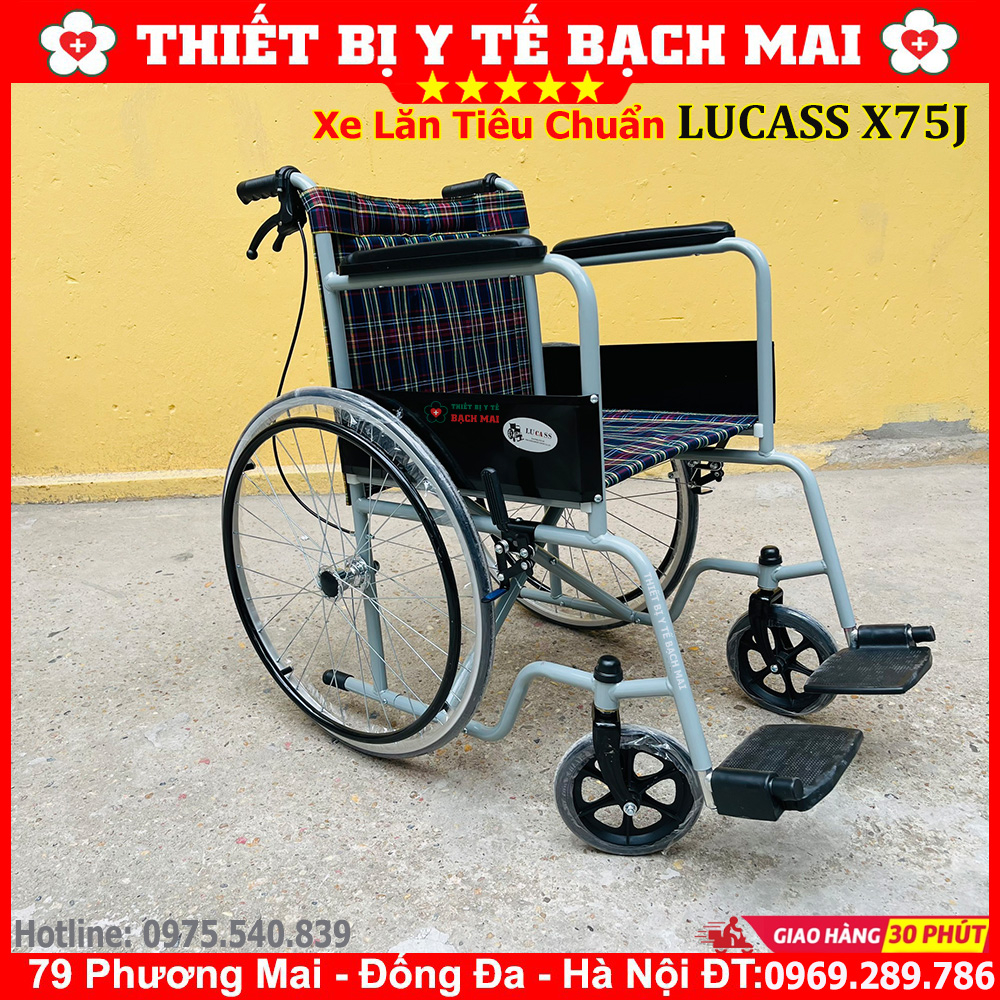 Xe Lăn Tay LUCASS X75j Có Phanh - Xe Lăn Di Chuyển Cho Người Khuyết Tật, Người Bệnh, Người Già