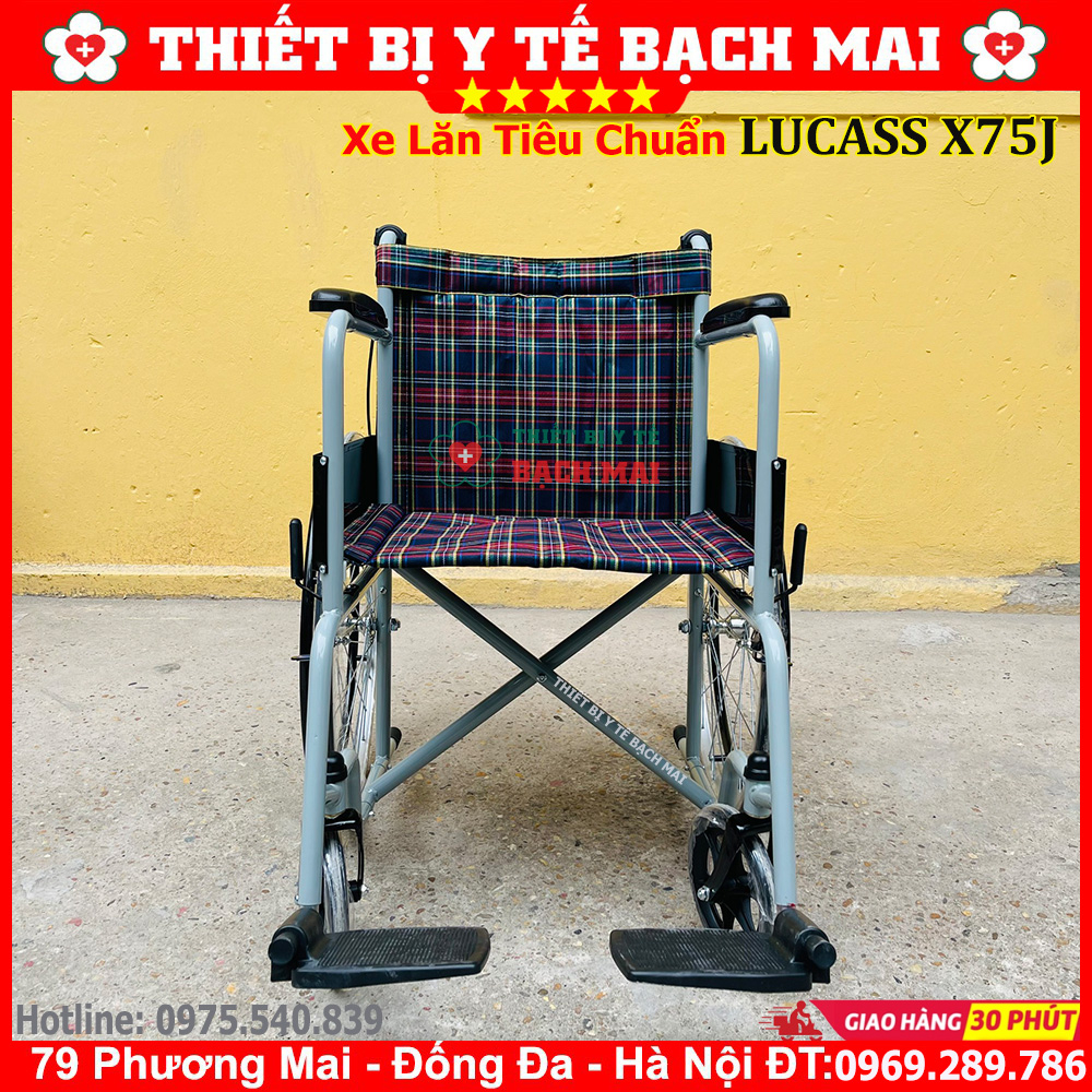 Xe Lăn Tay LUCASS X75j Có Phanh - Xe Lăn Di Chuyển Cho Người Khuyết Tật, Người Bệnh, Người Già